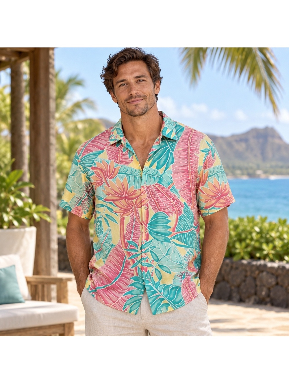 Kenny Flowers Island Classics Tropical Hawaiian Shirt Men’s M Rayon